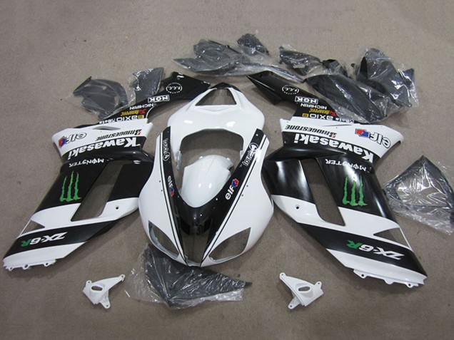 2007-2008 Kawasaki ZX6R Motorcycle Fairings - Black White Monster Canada Suppliers