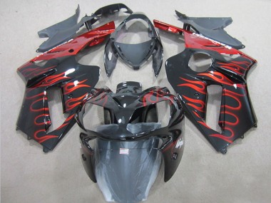 2007-2008 Kawasaki ZX6R Motorcycle Fairing - Black Red Flame Canada Suppliers