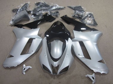 2007-2008 Kawasaki ZX6R Motorcycle Fairings - Silver Black Canada Suppliers
