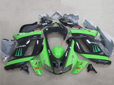 2007-2008 Kawasaki ZX6R Motorcycle Fairings - Green Black 3M Monster Canada Suppliers