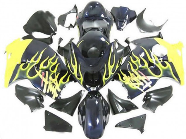 1996-2007 Suzuki GSXR 1300 Motorcycle Fairings - Glossy Black Yellow Flame Canada Suppliers