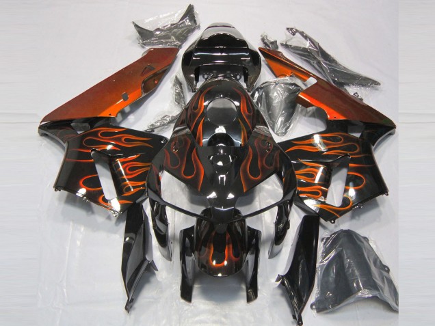 2005-2006 Honda CBR600RR Motorcycle Fairings - Glossy Black Orange Flame Canada Suppliers