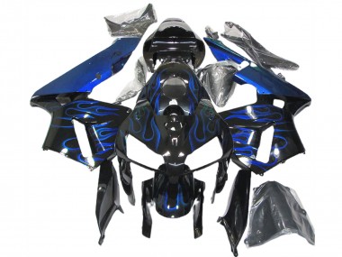 2005-2006 Honda CBR600RR Motorcycle Fairings - Glossy Black Blue Flame Canada Suppliers