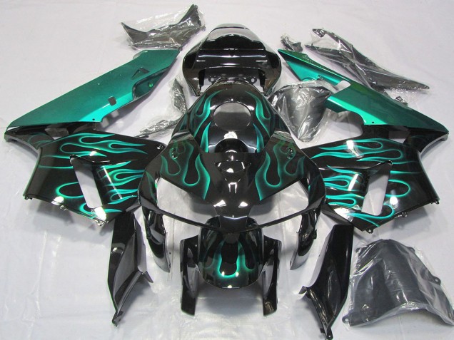 2005-2006 Honda CBR600RR Motorcycle Fairings - Glossy Black Teal Flame Canada Suppliers