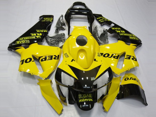 2003-2004 Honda CBR600RR Motorcycle Fairings - Yellow Glossy Black Repsol Canada Suppliers