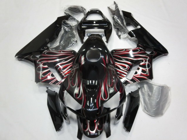 2005-2006 Honda CBR600RR Motorcycle Fairings - Glossy Black Silver Red Flame Canada Suppliers