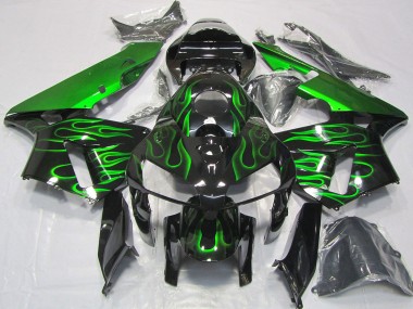 2005-2006 Honda CBR600RR Motorcycle Fairings - Glossy Black Vibrant Green Flame Canada Suppliers