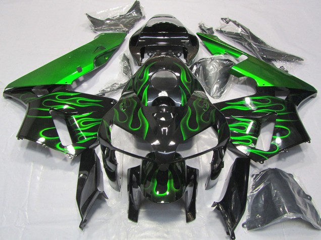 2005-2006 Honda CBR600RR Motorcycle Fairings - Glossy Black Vibrant Green Flame Canada Suppliers