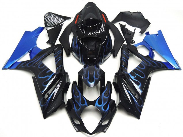 2007-2008 Suzuki GSXR 1000 Motorcycle Fairings - Glossy Black Blue Flame Canada Suppliers