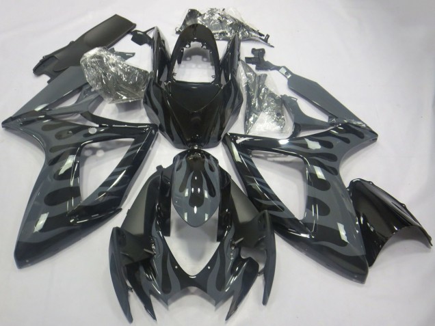 2006-2007 Suzuki GSXR 600 / GSXR 750 Motorcycle Fairings - Grey Black Flame Canada Suppliers