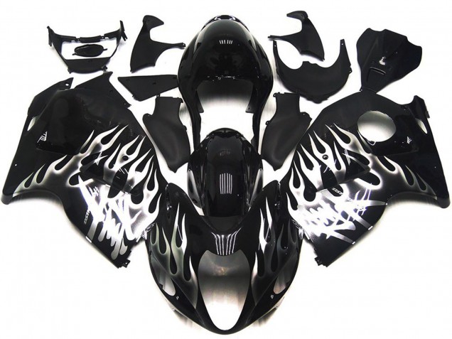 1996-2007 Suzuki GSXR 1300 Motorcycle Fairings - Glossy Black with Silver Flame Canada Suppliers