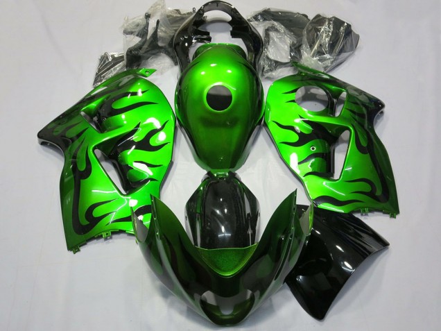 1996-2007 Suzuki GSXR 1300 Motorcycle Fairing - Green Black Flame Canada Suppliers