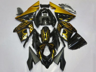 2004-2005 Kawasaki ZX10R Motorcycle Fairings - Glossy Black Gold Flame Canada Suppliers