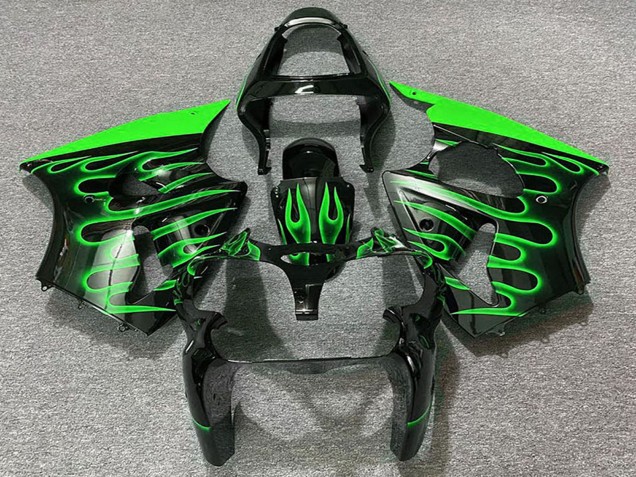 2000-2002 Kawasaki ZX6R Motorcycle Fairings - Glossy Black Green Flame Canada Suppliers
