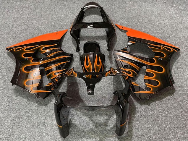 2000-2002 Kawasaki ZX6R Motorcycle Fairings - Glossy Black Orange Flame Canada Suppliers
