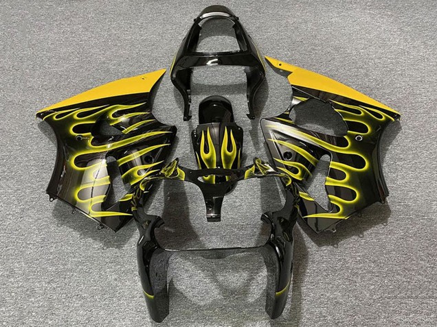 2000-2002 Kawasaki ZX6R Motorcycle Fairings - Glossy Black Yellow Flame Canada Suppliers