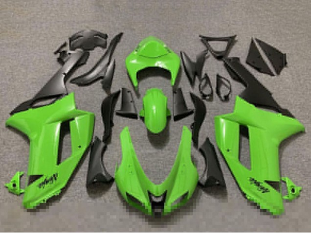 2007-2008 Kawasaki ZX6R Motorcycle Fairings - Glossy Green and Matte Black Canada Suppliers