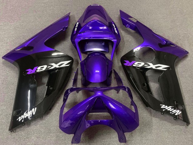 2003-2004 Kawasaki ZX6R Motorcycle Fairings - Purple Glossy Black Canada Suppliers