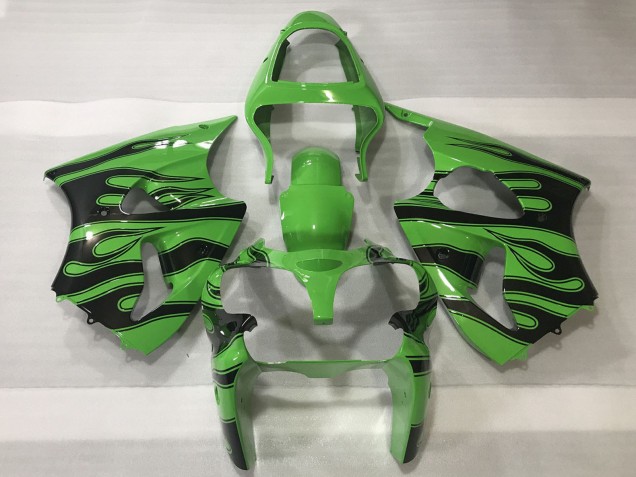 2000-2002 Kawasaki ZX6R Motorcycle Fairings - Green Black Flame Canada Suppliers