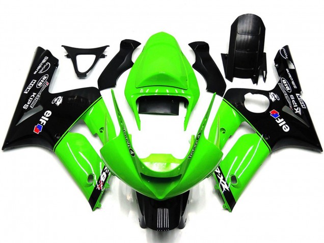 2003-2004 Kawasaki ZX6R Motorcycle Fairings - Green Glossy Black Elf Silkolene Canada Suppliers