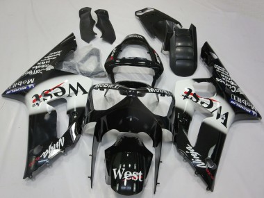 2003-2004 Kawasaki ZX6R Motorcycle Fairings - Glossy Black White West Canada Suppliers