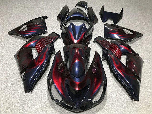 2006-2011 Kawasaki ZX14R Motorcycle Fairings - Chameleon Blue Black Red Flame Canada Suppliers