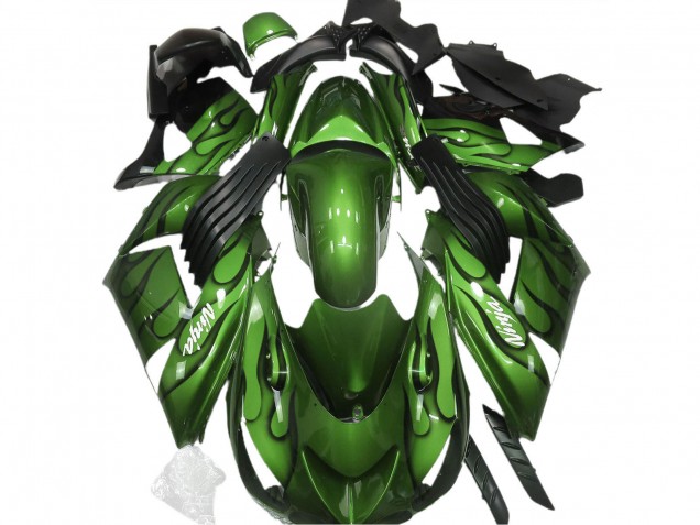 2006-2011 Kawasaki ZX14R Motorcycle Fairings - Green Black Flame Canada Suppliers