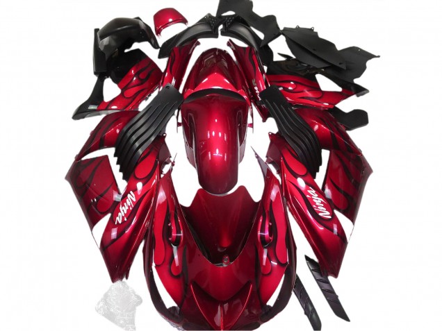 2006-2011 Kawasaki ZX14R Motorcycle Fairings - Red Black Flame White Ninja Canada Suppliers