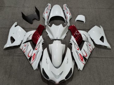 2006-2011 Kawasaki ZX14R Motorcycle Fairings - White Red Flame Canada Suppliers