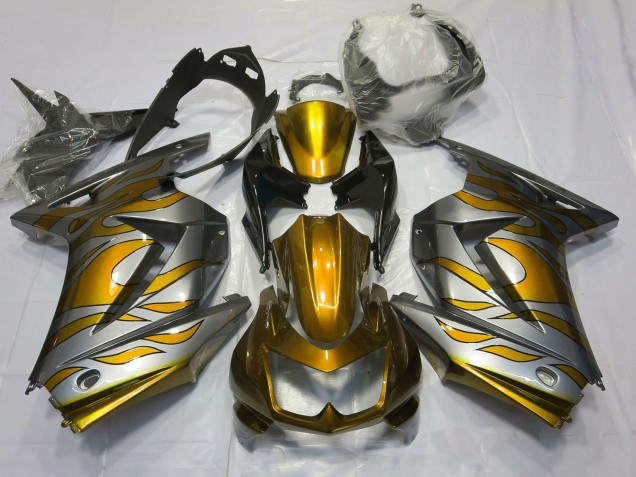 2008-2012 Kawasaki Ninja 250 Motorcycle Fairings - Silver Gold Flame Canada Suppliers