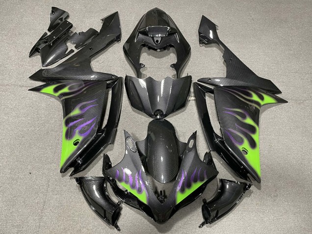 2007-2008 Yamaha R1 Motorcycle Fairings - Carbon Fiber Green Purple Flame Canada Suppliers