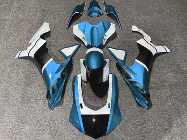 2015-2019 Yamaha R1 Motorcycle Fairings - Light Blue White Carbon Fiber Accents Canada Suppliers