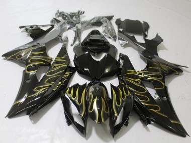 2008-2016 Yamaha R6 Motorcycle Fairings - Glossy Black Gold Flame Canada Suppliers