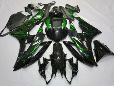 2006-2007 Yamaha R6 Motorcycle Fairings - Glossy Black Green Flame Canada Suppliers