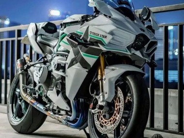 2015-2022 Kawasaki Ninja H2 Motorcycle Fairings - White with Green Lines Canada Suppliers