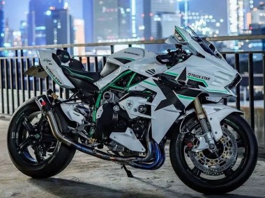 2015-2022 Kawasaki Ninja H2 Motorcycle Fairings - White with Green Lines Canada Suppliers
