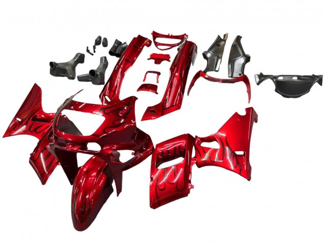 1998-2003 Kawasaki ZZR600 Motorcycle Fairings - Red with Black Flame Canada Suppliers