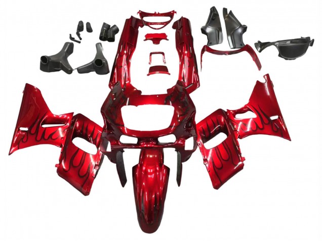 1998-2003 Kawasaki ZZR600 Motorcycle Fairings - Red with Black Flame Canada Suppliers
