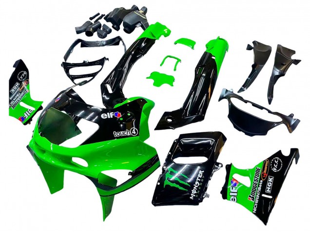 1993-2007 Kawasaki ZZR400 Motorcycle Fairings - Green Glossy Black Green Monster Elf Touch4 Bridgestone Canada Suppliers