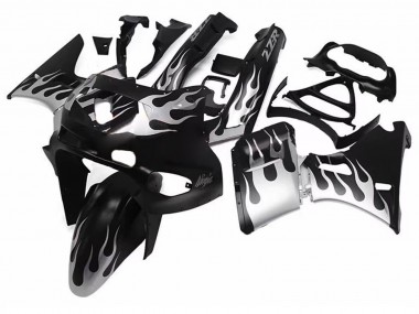1998-2003 Kawasaki ZZR600 Motorcycle Fairings - Glossy Black Silver Flame Canada Suppliers