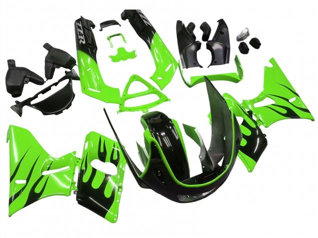 1998-2003 Kawasaki ZZR600 Motorcycle Fairings - Green Glossy Black Flame Canada Suppliers