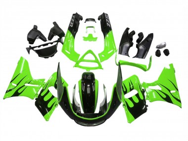 1998-2003 Kawasaki ZZR600 Motorcycle Fairings - Green Glossy Black Flame Canada Suppliers