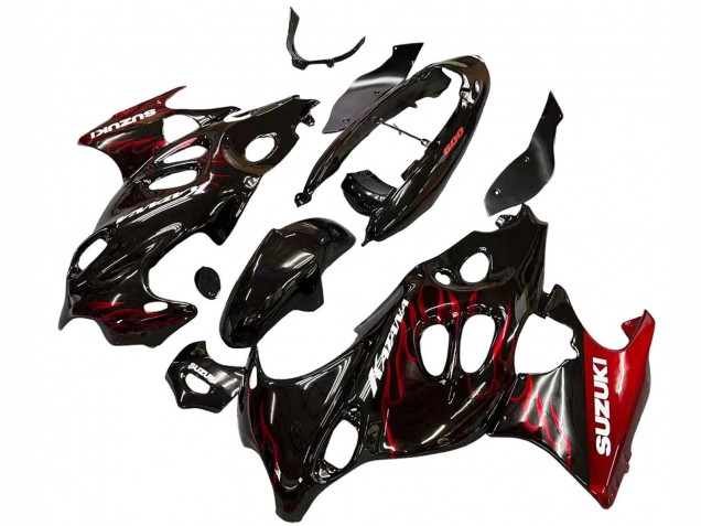 2004-2006 Suzuki GSX600F/GSX750F Motorcycle Fairings - Glossy Black Red Flame Canada Suppliers