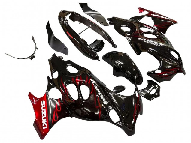 2004-2006 Suzuki GSX600F/GSX750F Motorcycle Fairings - Glossy Black Red Flame Canada Suppliers