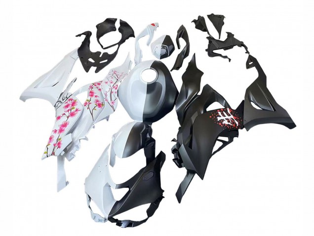 2023-2025 Kawasaki ZX6R Motorcycle Fairings - Black White with Flower Canada Suppliers