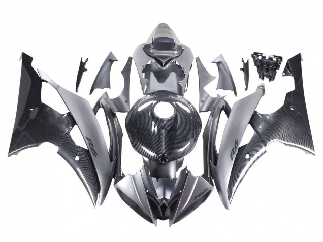 2008-2016 Yamaha YZF 600 R6 Motorcycle Fairings - Grey Black Carbon Fiber Style Canada Suppliers