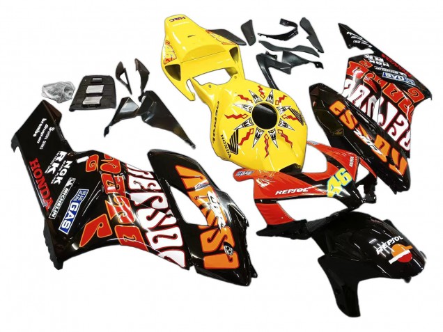 2004-2005 Honda CBR1000RR Motorcycle Fairings - Yellow Orange Glossy Black Repsol Rossi 46 Canada Suppliers