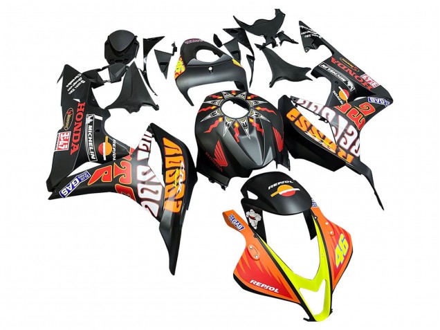 2007-2008 Honda CBR600RR Motorcycle Fairings - Matte Black Orange Red Rossi Repsol 46 Canada Suppliers
