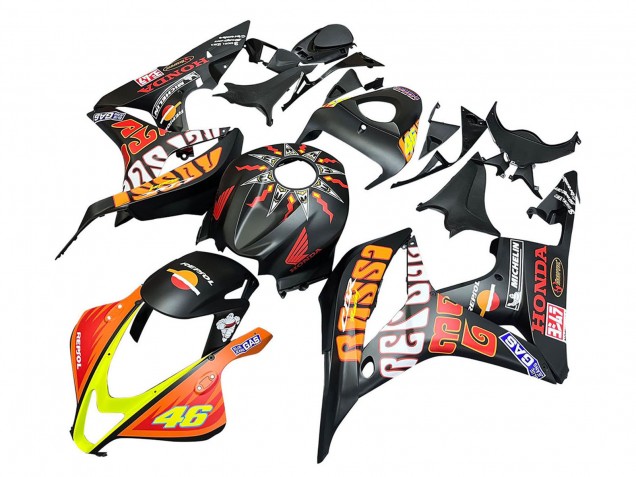 2007-2008 Honda CBR600RR Motorcycle Fairings - Matte Black Orange Red Rossi Repsol 46 Canada Suppliers
