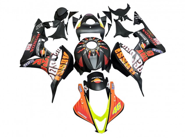 2007-2008 Honda CBR600RR Motorcycle Fairings - Matte Black Orange Red Rossi Repsol 46 Canada Suppliers